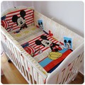 Promotion 6PCS Mickey Mouse crib baby bedding set 100 cotton bed linen baby bed around bumpers