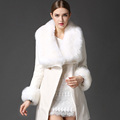 New Autumn Winter Fashion Women Coat Cashmere Black Long Wool Coat With Big Fur Collar Female