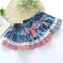 Free Shipping 6-12Y Children’s Kids Girl Party Casual Bow Mini Denim Tutu Skirts Pettiskirt Fluffy Skirt For Girls Petticoat S04