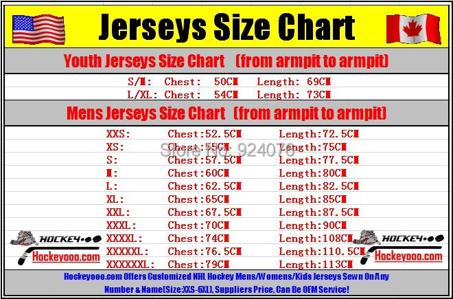 bauer hockey jersey size chart