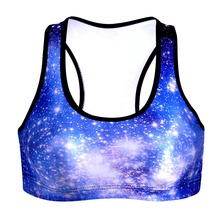 New Women Fitness Stretch Workout Tank Top Blue Galaxy printing Sports Seamless Bra breast pad free shipping No rims Tube Tops
