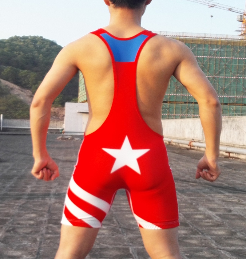 New American Flag Mens Wrestling Singlet Wrestler Bodywear Outfit Trunk