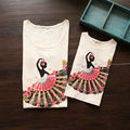 New Family Matching mother daughter clothes Family clothing fashion summer short sleeve peafowl flower dancing girl