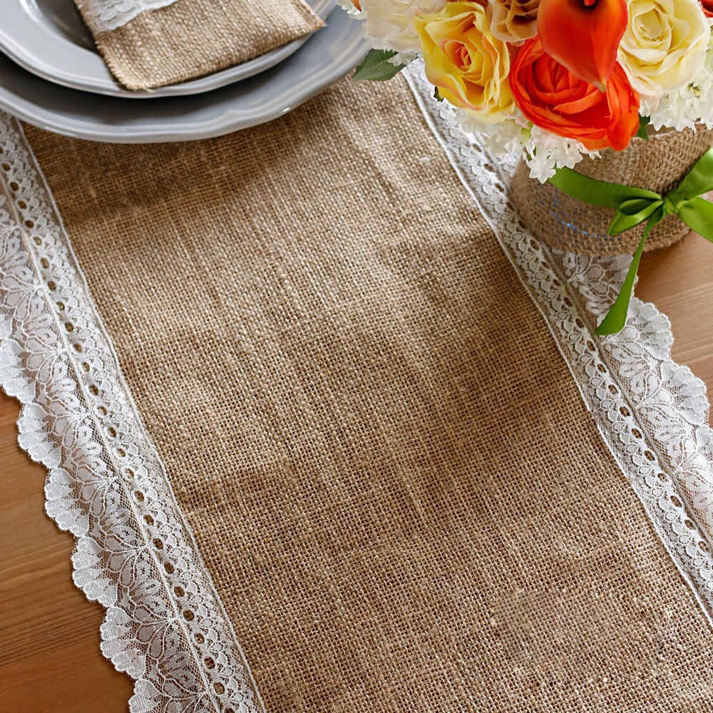 Wedding for Jute  wedding lace for Runner runner Natural Burlap Table table Party.jpg Lace Hessian