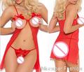 Women Erotic Lingeries 2016 New Sexy Lingerie Hot Open Bra Thongs Perspective Red Bow Costume Chiffon