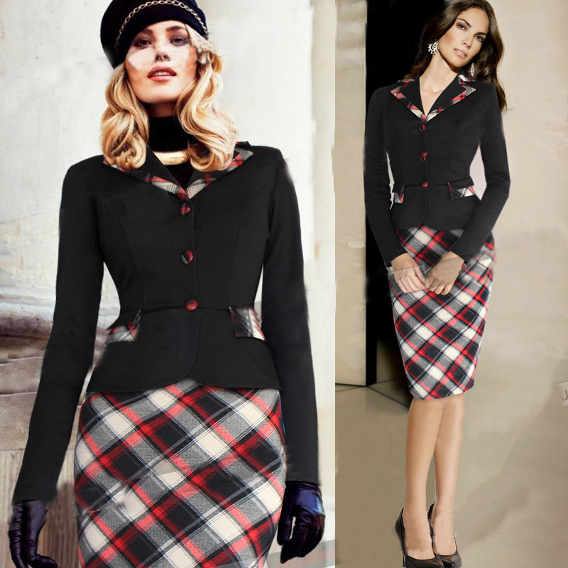 11 11 2016 Womens Vintage Long Sleeve Elegant font b Tartan b font Colorblock Lapel Tunic