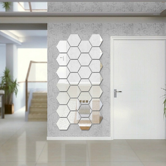 Современная творческая 3D серебряное зеркало геометрические шестигранной акриловые стены спальни гостиной стикеры декор DIY подарок
