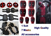 Movie Coser-5 High Quality Spandex Deadpool Cosplay Costume Zentai Adult Halloween Spandex Costume With Accessories & 6 Masks