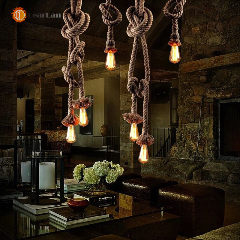 Гаджет  2014 Hot American Rustic Style Handmade Hemp Rope Pestaurant Lamp Vintage Lamps Led Rope Light None Свет и освещение