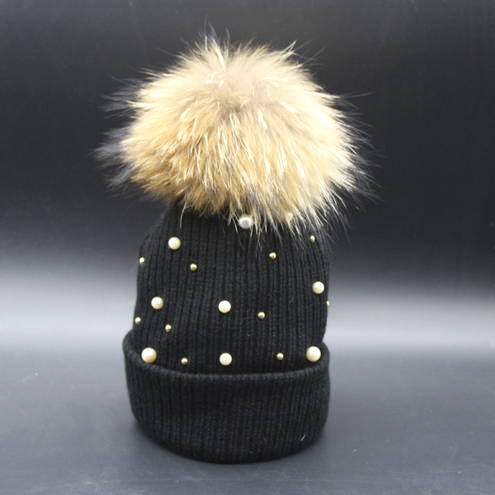 Women Hat Winter Beanies Knitted Crochet Hats For Woman Raccoon Fur Cap Hat Female Fashion Skullies