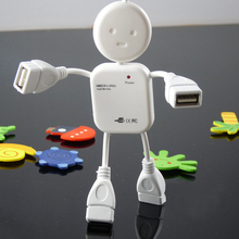 Mini Humanoid USB 2.0 High Speed 4 Port Hub Charger Sharing Switch for Laptop Computer Mobile Phone Notebook