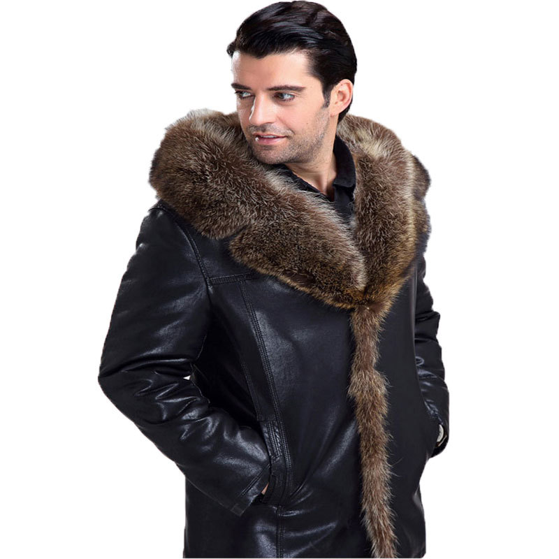 Free Shipping 2014 New  Winter warm  Leather Jacket Men fashion Fur  Collar  Coat ,Faux Leather