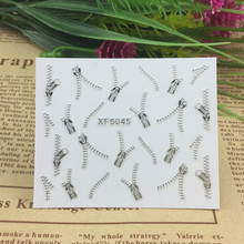 1 Sheets Fashion 3D DIY Silver Zipper Design Nail Art Sticker&Decal Manicure Nail Tools (XF6045 Z)