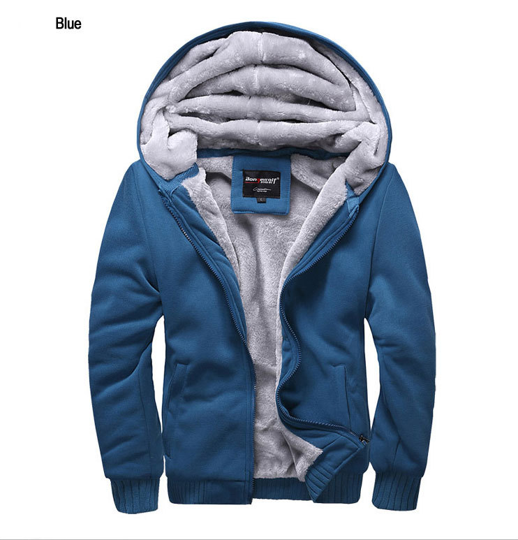 Yasong Men Teenager Zip up Thick Padded Lined Fleece Hoodies Sweatshirt Jacket Overcoat