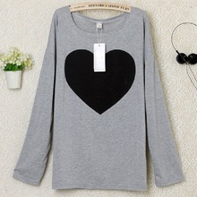 Free Shipping New Women Lady Cute Heart Love Round Neck Long Sleeve Top Tshirt Blouse hv5n