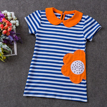 2016 Summer Fashion Girls Dress Stripe Dress for Children Girls 1 7y Cotton Flower Rabbit Embroidery