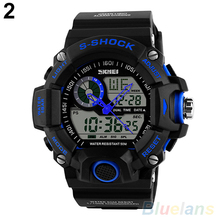 Mens Waterproof Digital LED Backlight Alarm Stopwatch Sports Rubber Wrist Watch 4KNU