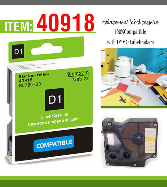 details about Great quality black on yellow Label Tape Compatible for DYMO D1 40918 3 8