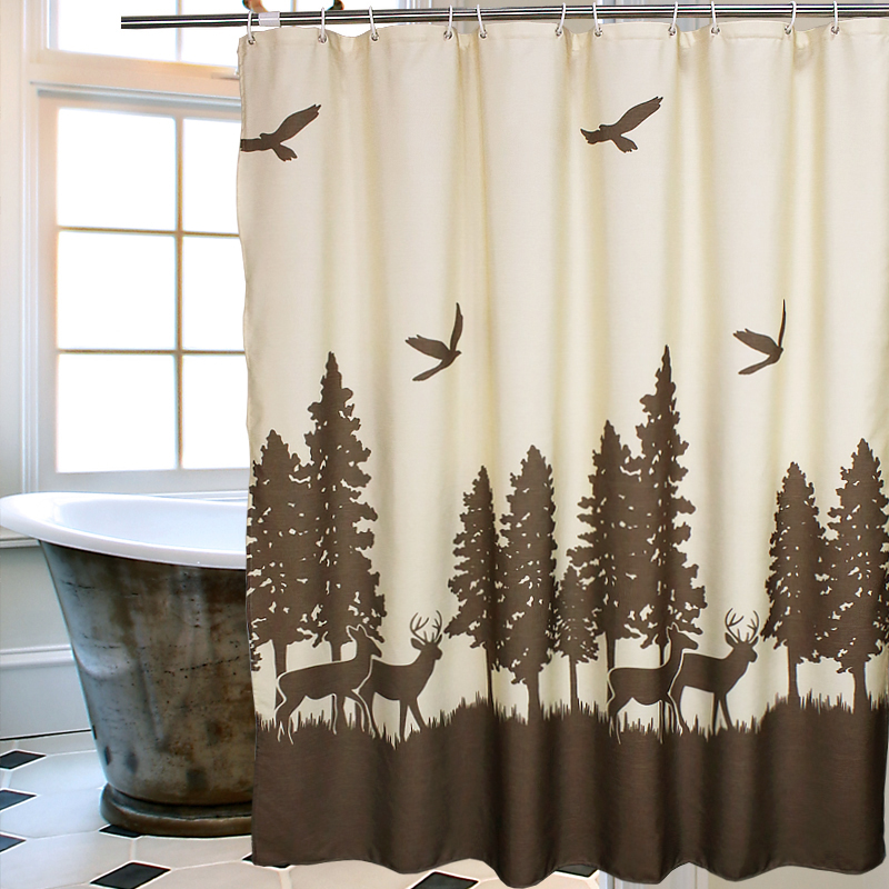 Thick Elk tree landscape Waterproof Shower Curtain Bathroom Products Creative Polyester Bath Curtain cortina de bano with Hooks