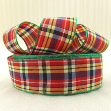 10Y42284 width:21mm red plaid scotish ribbon printed polyester ribbon 10 yards, DIY handmade materials, wedding gift wrap