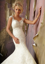 2015 New Custom Made Ivory White Satin Lace Beading Crystal Mermaid Wedding Dress Vestido De Noiva