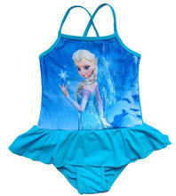 Retail 2015 Kids Swimsuit 3 10Y Girls Elsa Anna Swimwear Children Swim Costume Sunbath Beachwear Bikini