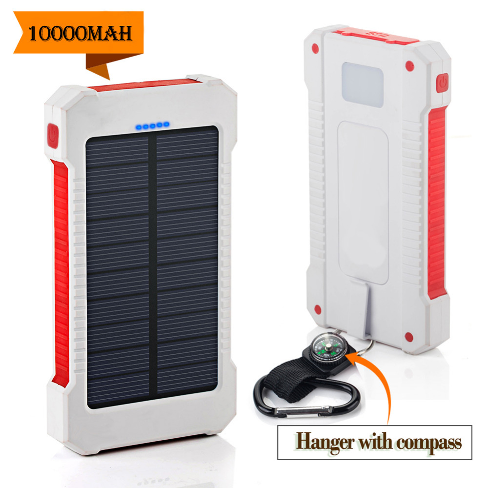 Waterproof 10000Mah Solar Charger 2 USB Ports Solar Power Bank Bateria Externa Portable Charger for Smartphone With Compass SOS Waterproof 10000Mah Solar Charger 2 USB Ports Solar Power Bank Bateria Externa Portable Charger for Smartphone With Compass SOS