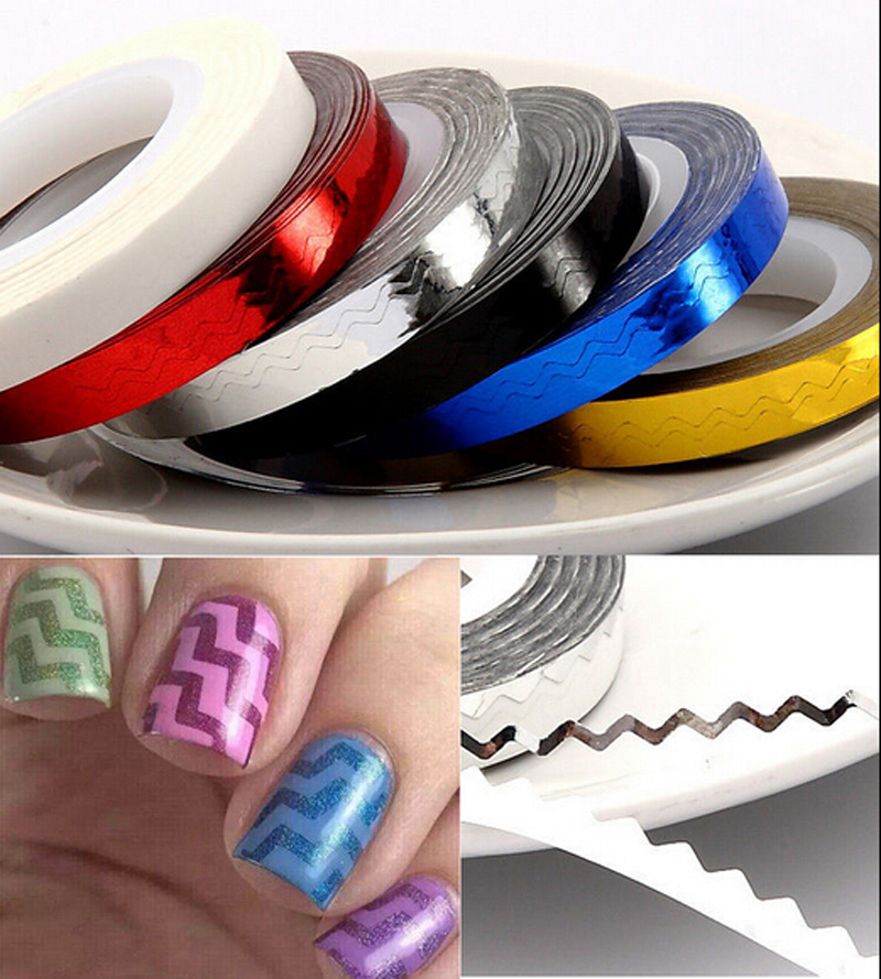 2PCS Set Rolls Stripping Tape Waves Line Strips Decor Decals Wraps Tools Gold Silver Nail Art