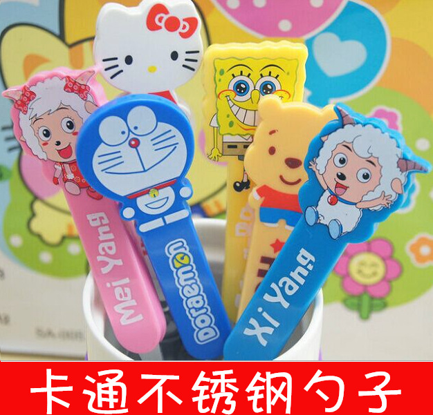 Cute cartoon stainless steel spoon stainless steel spoon, Soft Silicone Baby Spoon / Feeding Spoon Baby Flatware