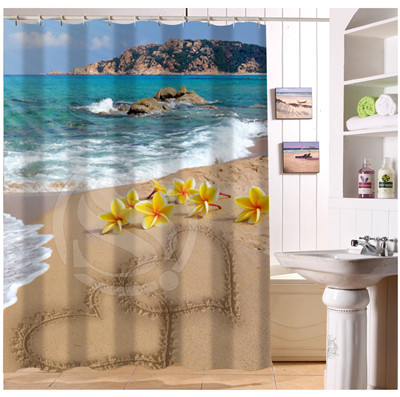 Bathroom Decor Design Sea Beach Flower I Love You Pattern Shower Curtain 66