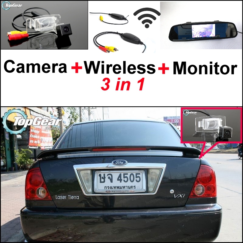 3 in1 Special Rear View Camera + Wireless Receiver + Mirror Monitor Easy Parking System For Ford Activa Ixion Lynx Laser Tierra