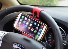 2015 New Universal Car Steering Wheel Mount Holder for Mobile Phone Apple iPhone 4 4S 5 5C 5S 6 Plus Samsung Huawei Lenovo XK219