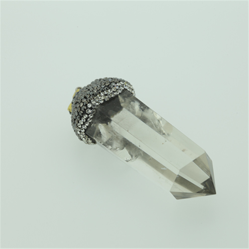 5pcs Hot sale natural clear crystal pendant charm pave rhinestones gem stone quartz  pendant for necklace fine jewelry making
