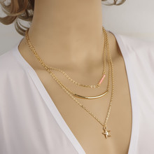 2015 hotsellingNew Style Simple Design 18 K gold pearl necklace three layers Bar Charm Pendant Bijoux