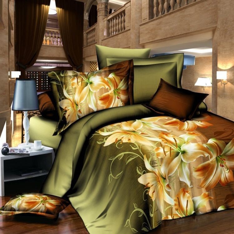 2015 New Lily 3d Bedding Set flower bed linen sets Family Pcs Quilt /bed Sheets / Pillowcases Size