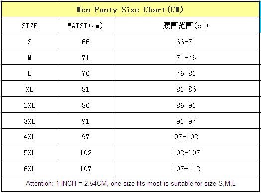 men panty size chart