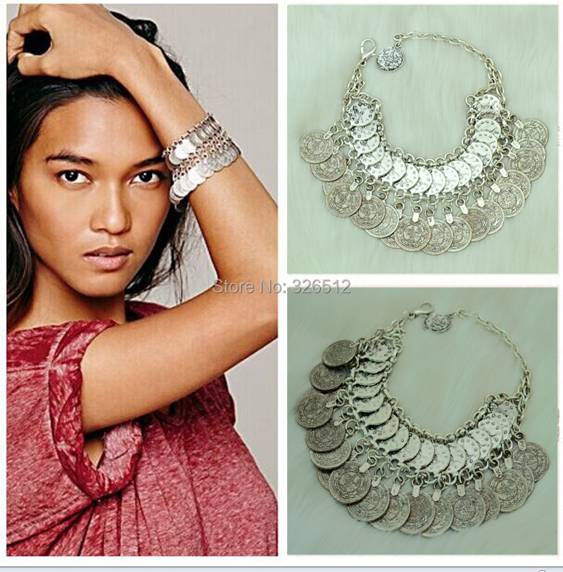 Ventas calientes marca Bohemia aleación de metal moneda colgante pulsera chunky charm pulseras brazaletes de bisutería