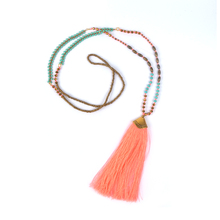2016 New Arrival Fashion Bohemia Style Weaving Tassel Pendant Crystal Bead Handmade Woven Trendy Long Necklace For Women Jewelry