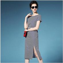 2016 Summer New High-end Fashion Big yards Women Dress Elegant Temperament Leisure Round collar Short Sleeves Tartan Dress T0570