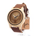 BOBO BIRD A27 Vintage Deer Head Skeleton Design Bamboo Wood Wrist Watch Mens Womens Timepiece with