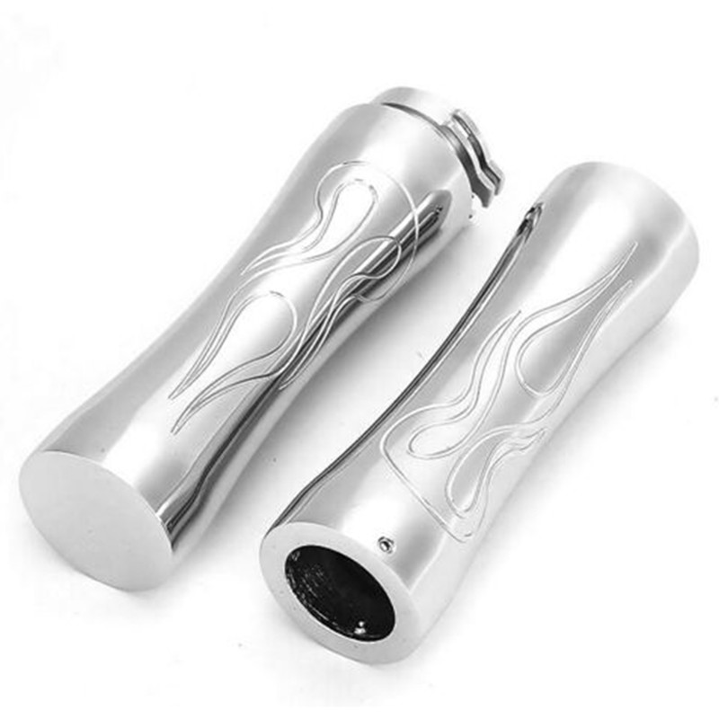 1 Pair Chrome Flame Aluminum 1 25mm Motorcycle Handle Bar Hand Grip For Yamaha Honda Suzuki