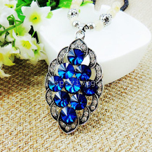 fashion jewlery ancient silver with blue crystal fine long sweater chain necklace black beads fashion accessory