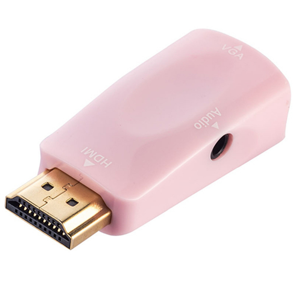 Pink 1080P HDMI Male to VGA Female TV AV Converter Adapter & 3.5mm
