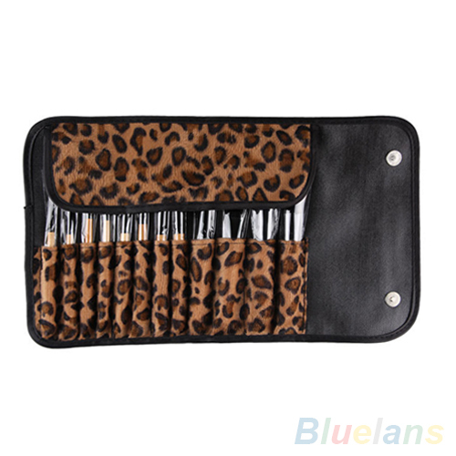 Latest 12 PCS Pro Makeup Brush Set Cosmetic Tool Leopard Bag Beauty Brushes 1L2J 4A2M
