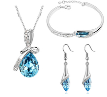 Free Shipping New 2014 Crystal Jewelry Sets Pendants & Necklaces Stud Earring Bracelet Bangles Silver Chain Plated For Women