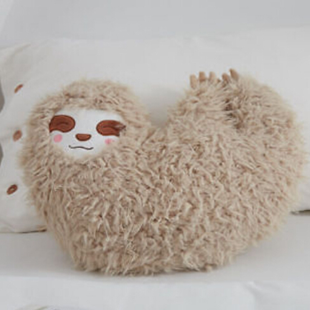 Soft Furry Sloth Pillow Love Heart Shape Cute Sloth Cushion