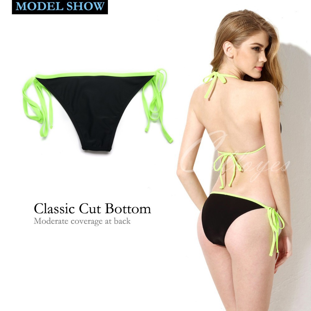 CA151002-800 Colloyes Sexy Black + Green Lace Triangle Top + Classic Cut Bottom Lace Bikini Swimwear Triangl Women\'s Fashion Bathing Suit (5)