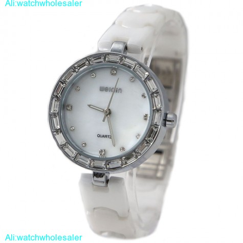 FW906B PNP Shiny Silver Watchcase White Dial Ladies Women Ceramic Bracelet Watch