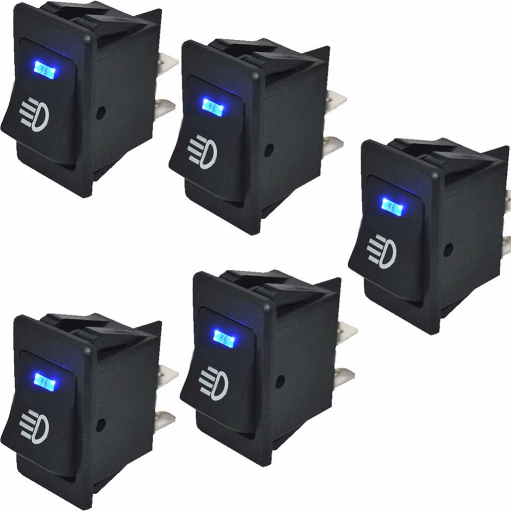 5Pcs 12V 35A Car Fog Light Rocker Switch 4Pins Blue LED Dash Dashboard