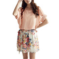 New Hot Women Casual Dress Patchwork Short Sleeve Floral Print Summer Chiffon Dress